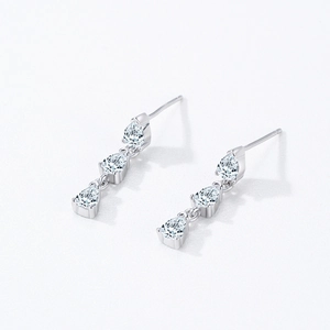 Elegant S925 sterling silver drop earrings with three sparkling pear-shaped clear crystals