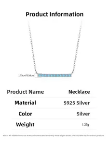 Detailed specs of S925 silver necklace featuring a turquoise horizontal bar pendant