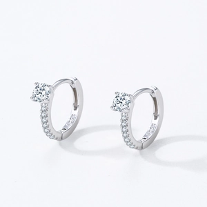 Elegant S925 sterling silver hoop earrings with sparkling round cubic zirconia stones
