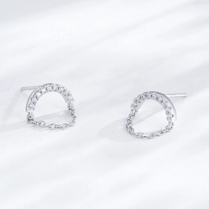 Elegant S925 sterling silver chain drop earrings with micro-inlaid zircon stones