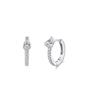 Boucles d'Oreilles Créoles en Argent Sterling S925 Avec Zirconia Goutte d'Eau Pour Femmes Boucles d'Oreilles Huggie en Zirconia Cubique Taille Poire