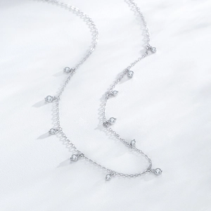 Minimalist S925 sterling silver chain necklace featuring multiple sparkling zircon stones