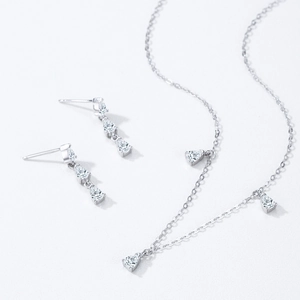 Elegant S925 sterling silver jewelry set with pear-cut zircon necklace and drop earrings