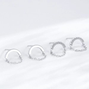 Boucles d'oreilles créoles chaîne en argent 925 avec pierres de zircone