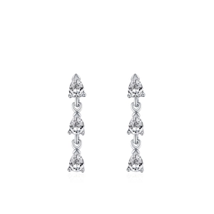 Elegant S925 sterling silver drop earrings featuring triple pear-cut sparkling stones