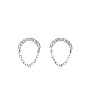Elegant S925 sterling silver chain hoop earrings with sparkling pave-set zircon crystals