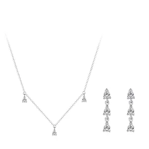 925 Sterling Silver Zirconia Jewelry Set For Women Elegant Water Drop Pendant Necklace Dangle Earrings Banquet Party Accessory