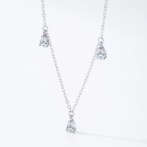 S925 Sterling Silver necklace with three teardrop pendants and sparkling zircons