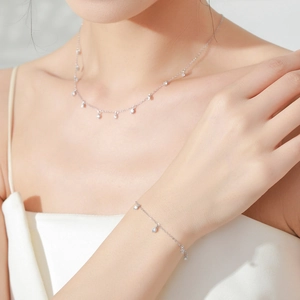 Elegant S925 sterling silver necklace and bracelet set with delicate zircon pendants