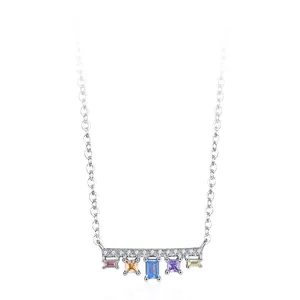 925 Sterlingsilber Bunter Geometrischer Zirkonia Anhänger Halskette Einfache Regenbogen Zirkonia Schlüsselbein Kette Damen Schmuck