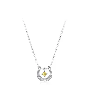 Collier Pendentif Fer à Cheval en Argent Sterling 925 pour Femme Zirconia Jaune Dansante Chaîne en Forme de U Bijoux Élégants