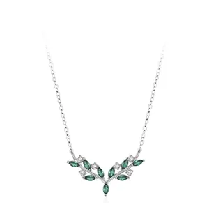 S925 Sterling Silver Olive Branch Necklace For Women Green Rhinestone Leaf Pendant Simple Clavicle Chain Fashion Jewelry Gift