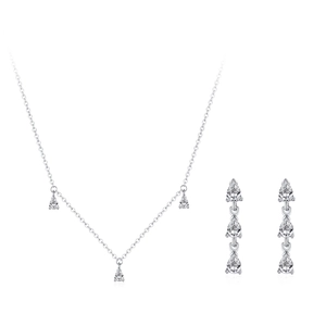 Elegant S925 sterling silver jewelry set featuring pear-shaped cubic zirconia stones
