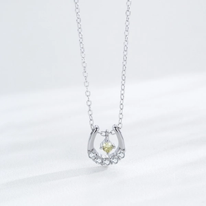 Collier fer à cheval en argent S925 avec pendentif en zircon jaune étincelant