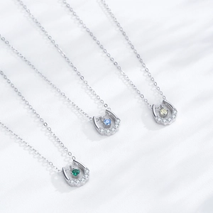 S925 sterling silver horseshoe pendant necklace with yellow, blue, and green zircon stones