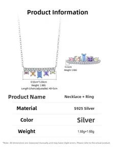 Détails du coffret bijoux en argent S925 avec zircons colorés à coupe carrée