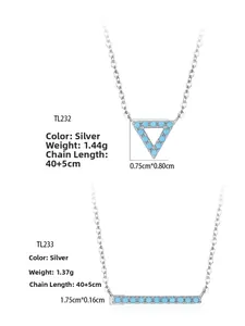 Detailed comparison of S925 silver turquoise geometric triangle and bar pendant necklaces