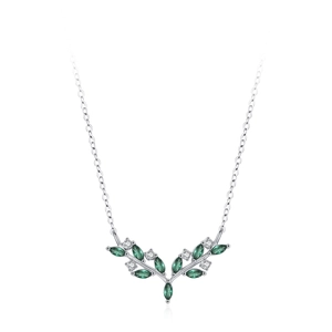 Elegant S925 sterling silver necklace featuring green marquise-cut olive leaf pendant