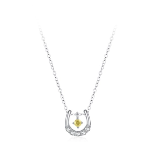 Collier fer à cheval élégant en argent sterling S925 avec pendentif en zircone jaune vif