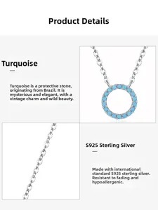 Close-up of S925 sterling silver hollow ring necklace featuring Brazilian turquoise gems