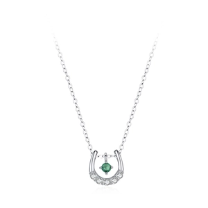 Elegant S925 sterling silver horseshoe necklace with green gemstone and white zircon stones