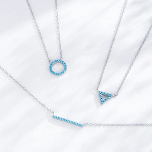 Minimalist S925 sterling silver geometric necklace set with turquoise blue stones