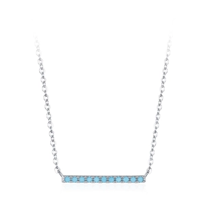Minimalist S925 sterling silver necklace with horizontal bar inlaid turquoise pendant