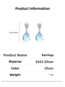 Détails des boucles d'oreilles S925 argent avec opale bleue et poids de 1,18g inclus