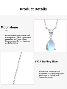 Detail der S925 Sterling Silber Halskette mit Mondstein-Tropfen und blauem Glanz