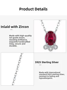 Détail du collier en argent S925 avec pierre de grenat et zircons 5A de haute qualité