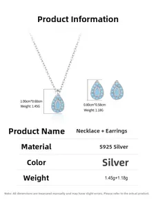 Detalles del conjunto de joyas en plata S925 con collar y pendientes de turquesa fina