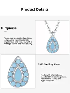 Detalle del colgante de gota turquesa engastado en plata de ley 925 pulida