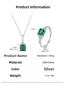 Dettagli del set in argento S925 con gemma verde taglio smeraldo da 0,60 cm di misura
