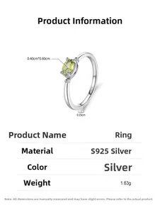 Detailed technical diagram showing S925 sterling silver oval green gemstone ring dimensions