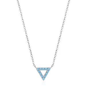 925 Sterling Silver Turquoise Hollow Triangle Pendant Necklace Women Minimalist Geometric Design Jewelry