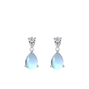 Boucles d'oreilles clous en argent sterling 925 goutte d'eau pierre de lune pour femmes minimalistes incrustées de strass bijoux élégants cadeau