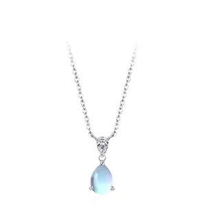 Elegante 925 Sterlingsilber Mondstein Anhänger Halskette Meerjungfrau-Träne Wassertropfen Strass Choker Für Damen Schmuck Geschenk