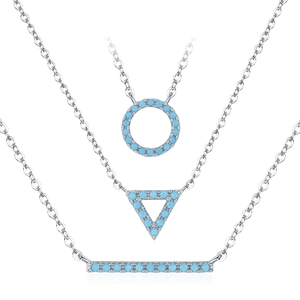 Three-piece S925 sterling silver necklaces set with geometric turquoise pendants