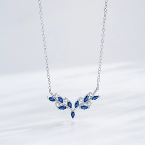 925 silver antler necklace with deep blue marquise-cut gems and white cubic zirconia
