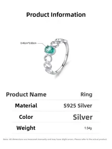 Detailed specs of S925 silver ring featuring an oval green stone and 1.54g weight