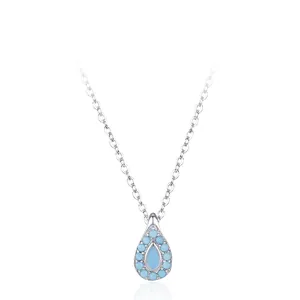 925 Sterling Silver Water Drop Turquoise Pendant Necklace For Women Luxury Rhinestone Inlaid Clavicle Chain Fashion Jewelry