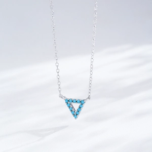 Minimalist S925 sterling silver necklace with a geometric turquoise triangle pendant