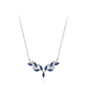 925 silver antler necklace featuring deep blue marquise zircons on white background