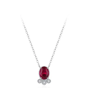 S925 Argent Sterling Poisson Rouge Grenat Zirconia Collier Pendentif Pierre Rouge Simple Chaîne de Clavicule Bijoux Femme