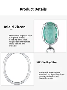 Détail macro du clou d'oreille en argent S925 avec zircon Paraiba vert de forme ovale