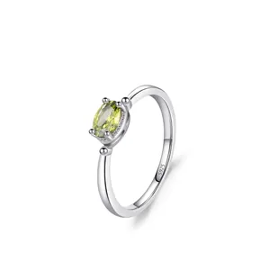 French Retro S925 Sterling Silver Oval Ring For Women Elegant Olive Green Zirconia Sparkling Finger Ring Minimalist Jewelry Gift