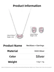 Dettagli del set gioielli in argento S925 con pietre rosa e specifiche di peso