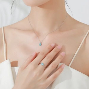 Elegante conjunto de joyas de plata S925 con colgante de gota de esmalte turquesa