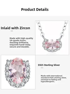 Dettaglio macro della collana in argento 925 con gemma ovale rosa incastonata