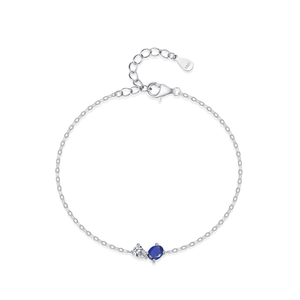 S925 sterling silver geometric bracelet with blue oval and white heart gemstones